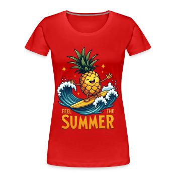 Ananas Surfer Surfen Feel the Summer - Frauen Premium Bio T-Shirt - Rot - Vorne - Mia (176cm)