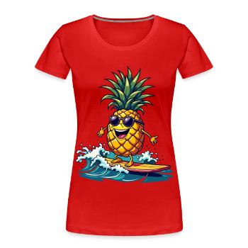 Ananas Surfer Surfen Feel the Summer - Frauen Premium Bio T-Shirt - Rot - Vorne - Mia (176cm)
