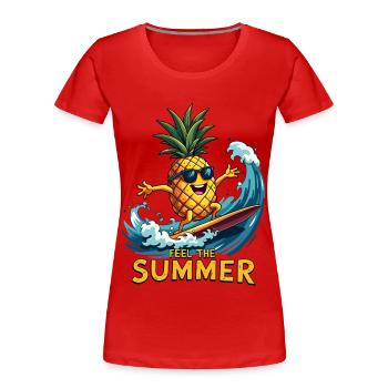 Ananas Surfer Surfen Feel the Summer - Frauen Premium Bio T-Shirt - Rot - Vorne - Mia (176cm)