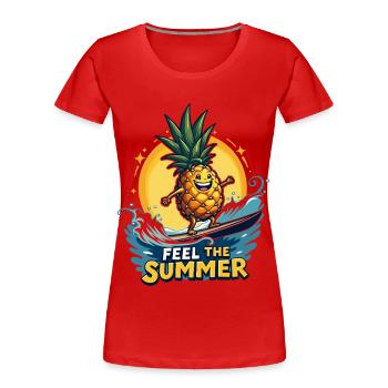 Ananas Surfer Surfen Feel the Summer - Frauen Premium Bio T-Shirt - Rot - Vorne - Mia (176cm)