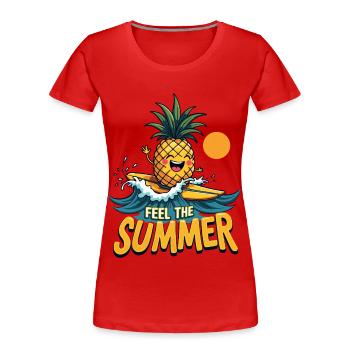 Ananas Surfer Surfen Feel the Summer - Frauen Premium Bio T-Shirt - Rot - Vorne - Mia (176cm)