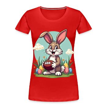 American Football Osterhase Sport Ostern Spaß - Frauen Premium Bio T-Shirt - Rot - Vorne - Mia (176cm)