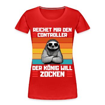 Lustiger Faultier Spruch für Zocker - Frauen Premium Bio T-Shirt - Rot - Vorne - Mia (176cm)