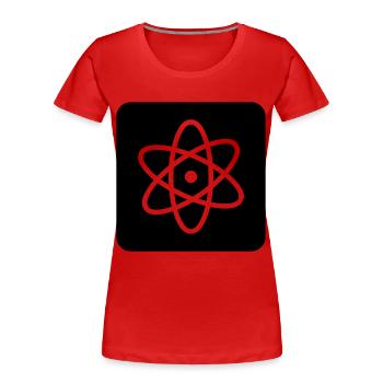 Attention: la physique atomique - T-shirt bio Premium Femme - rouge - Devant - Mia (176cm)