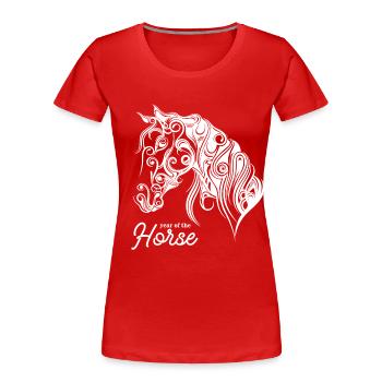 Cheval - T-shirt bio Premium Femme - rouge - Devant - Mia (176cm)