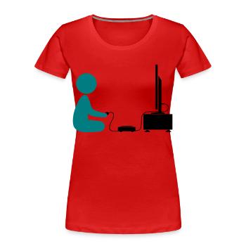 A boy plays with his games console - Women's Premium Organic T-Shirt - red - Front - Mia (176cm)