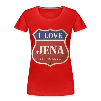 Jena Deutschland Stadt I Love Vintage Retro - Frauen Premium Bio T-Shirt - Rot - Vorne - Mia (176cm)