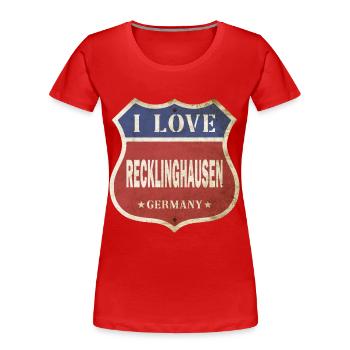 Recklinghausen Deutschland I Love Vintage Retro - Frauen Premium Bio T-Shirt - Rot - Vorne - Mia (176cm)