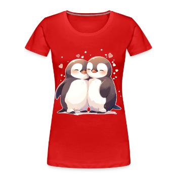 Pinguin Herz Liebe Süß Umarmung Pinguinliebe - Frauen Premium Bio T-Shirt - Rot - Vorne - Mia (176cm)