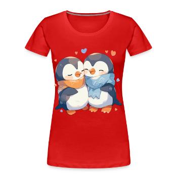 Pinguin Herz Liebe Süß Umarmung Pinguinliebe - Frauen Premium Bio T-Shirt - Rot - Vorne - Mia (176cm)