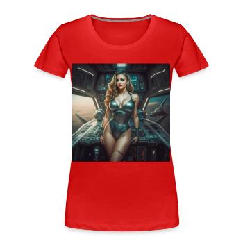 Space Pin-up - Women's Premium Organic T-Shirt - red - Front - Mia (176cm)