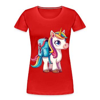 École Licorne Cartable Sac Scolaire Inscription Étudiant - T-shirt bio Premium Femme - rouge - Devant - Mia (176cm)