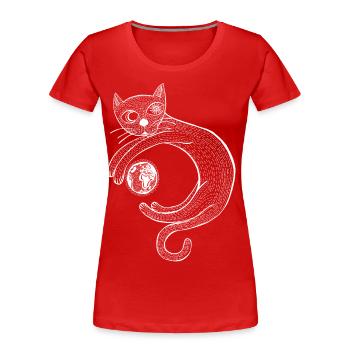 Ludique Chat (Blanco) - T-shirt bio Premium Femme - rouge - Devant - Mia (176cm)