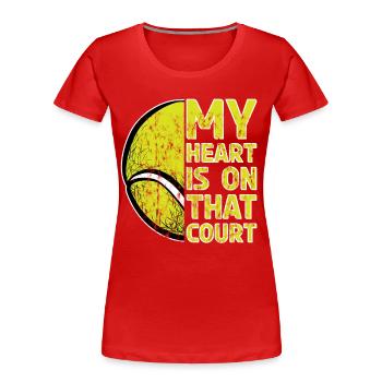 Mon cœur est sur ce court Tennis - T-shirt bio Premium Femme - rouge - Devant - Mia (176cm)