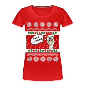 Weihnachtspulli Alpaka Norweger Muster - Frauen Premium Bio T-Shirt - Rot - Vorne - Mia (176cm)