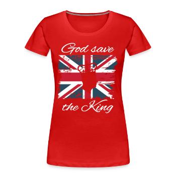 King Charles God save the King Union Jack Grunge - Women's Premium Organic T-Shirt - red - Front - Mia (176cm)
