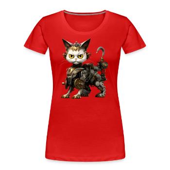 Chat Steampunk - T-shirt bio Premium Femme - rouge - Devant - Mia (176cm)