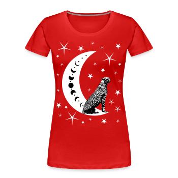 Guépard - Lune - Étoiles - Fantaisie - T-shirt bio Premium Femme - rouge - Devant - Mia (176cm)