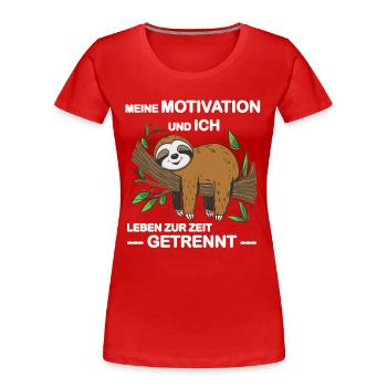 Funny sloth, no desire - Women's Premium Organic T-Shirt - red - Front - Mia (176cm)