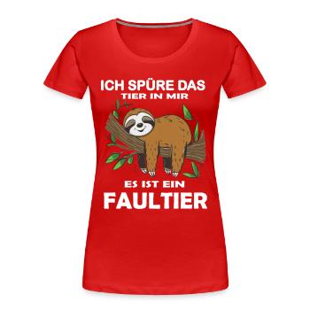 Funny sloth, no desire - Women's Premium Organic T-Shirt - red - Front - Mia (176cm)