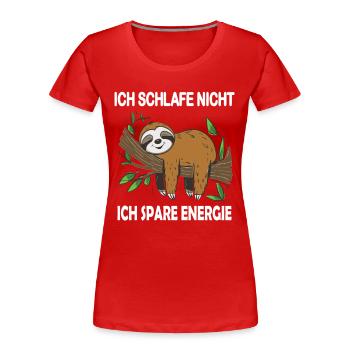 Funny sloth, no desire - Women's Premium Organic T-Shirt - red - Front - Mia (176cm)