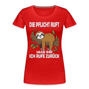 Funny sloth, no desire - Women's Premium Organic T-Shirt - red - Front - Mia (176cm)