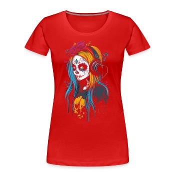 Catrina moderne avec casque Dia de los Muertos - T-shirt bio Premium Femme - rouge - Devant - Mia (176cm)