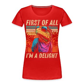 Retro Iguana Hoodie - Tropisches Design - Frauen Premium Bio T-Shirt - Rot - Vorne - Mia (176cm)