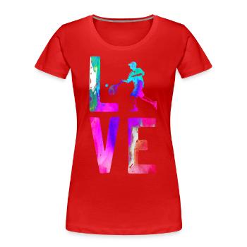 Funny Tennis Player Racket - Frauen Premium Bio T-Shirt - Rot - Vorne - Mia (176cm)