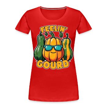 Feel Me Gourd - Tenue drôle d’automne - T-shirt bio Premium Femme - rouge - Devant - Mia (176cm)