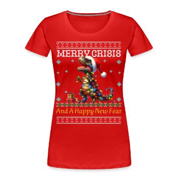 Merry Crisis Ugly Christmas Dino Weihnachten - Frauen Premium Bio T-Shirt - Rot - Vorne - Mia (176cm)