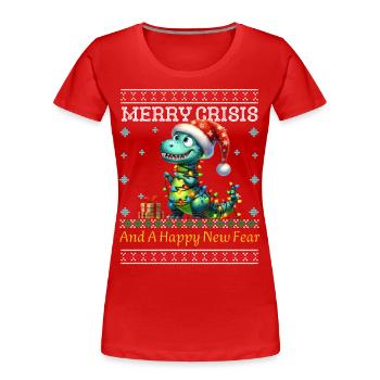 Dino Weihnachten Merry Crisis Ugly Christmas - Frauen Premium Bio T-Shirt - Rot - Vorne - Mia (176cm)