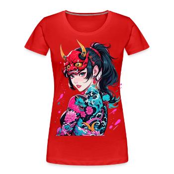 Démone japonaise - T-shirt bio Premium Femme - rouge - Devant - Mia (176cm)