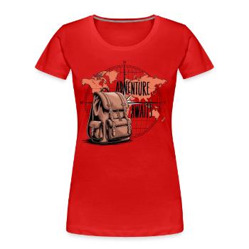 Adventure Awaits – Kompass & Rucksack - Frauen Premium Bio T-Shirt - Rot - Vorne - Mia (176cm)