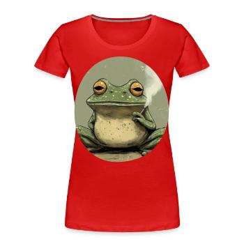 Une grenouille fumeuse de marijuana rit : weed et croassement - T-shirt bio Premium Femme - rouge - Devant - Mia (176cm)
