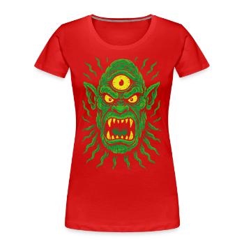 Cyclope Orc Néon à trois yeux avec des yeux de monstre - T-shirt bio Premium Femme - rouge - Devant - Mia (176cm)