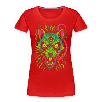 Dreiaugige Neon-Ratte mit Wahnsinnsblick - Frauen Premium Bio T-Shirt - Rot - Vorne - Mia (176cm)
