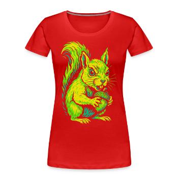 Écureuil néon en colère avec noix - T-shirt bio Premium Femme - rouge - Devant - Mia (176cm)