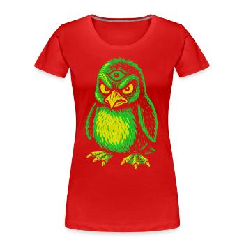 Dreiaugiger Neon-Pinguin mit Zornblick - Frauen Premium Bio T-Shirt - Rot - Vorne - Mia (176cm)