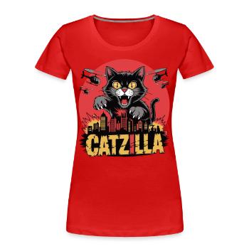 Catzilla – Die Mieze wird zur Macht - Frauen Premium Bio T-Shirt - Rot - Vorne - Mia (176cm)