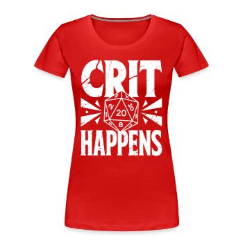 Crit Happens – Humorvolles Design mit D20-Würfel - Frauen Premium Bio T-Shirt - Rot - Vorne - Mia (176cm)