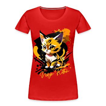 chaton, chaton ninja - T-shirt bio Premium Femme - rouge - Devant - Mia (176cm)