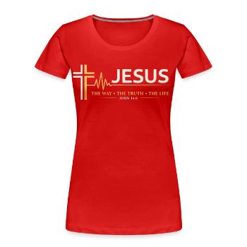 Verset biblique de Jésus, La voie de la vérité, la vie - T-shirt bio Premium Femme - rouge - Devant - Mia (176cm)