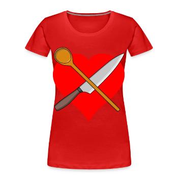 Coeur Cuisine Cuillère Couteau Restaurant d’Art Culinaire - T-shirt bio Premium Femme - rouge - Devant - Mia (176cm)