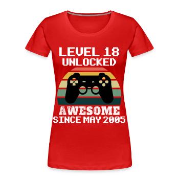 Level 18 Unlocked! Awesome since May 2005, 18 years old - Women's Premium Organic T-Shirt - red - Front - Mia (176cm)
