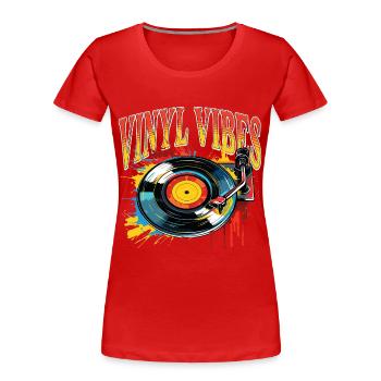 Disque Vinyle LP Platine Rétro - T-shirt bio Premium Femme - rouge - Devant - Mia (176cm)