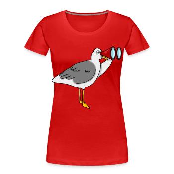 Möwe mit Fernglas schaut nach Fischbrötchen - Frauen Premium Bio T-Shirt - Rot - Vorne - Mia (176cm)