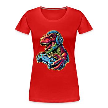T Rex Gaming Gamer - T-shirt bio Premium Femme - rouge - Devant - Mia (176cm)