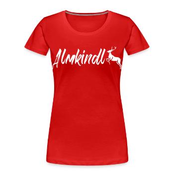 Almkindl - Almkindl Schriftzug - Frauen Premium Bio T-Shirt - Rot - Vorne - Mia (176cm)