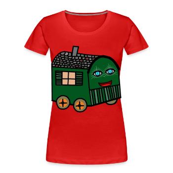 Happy Bauwagen Haus Häuschen fröhlich wohnen Hütte - T-shirt bio Premium Femme - rouge - Devant - Mia (176cm)